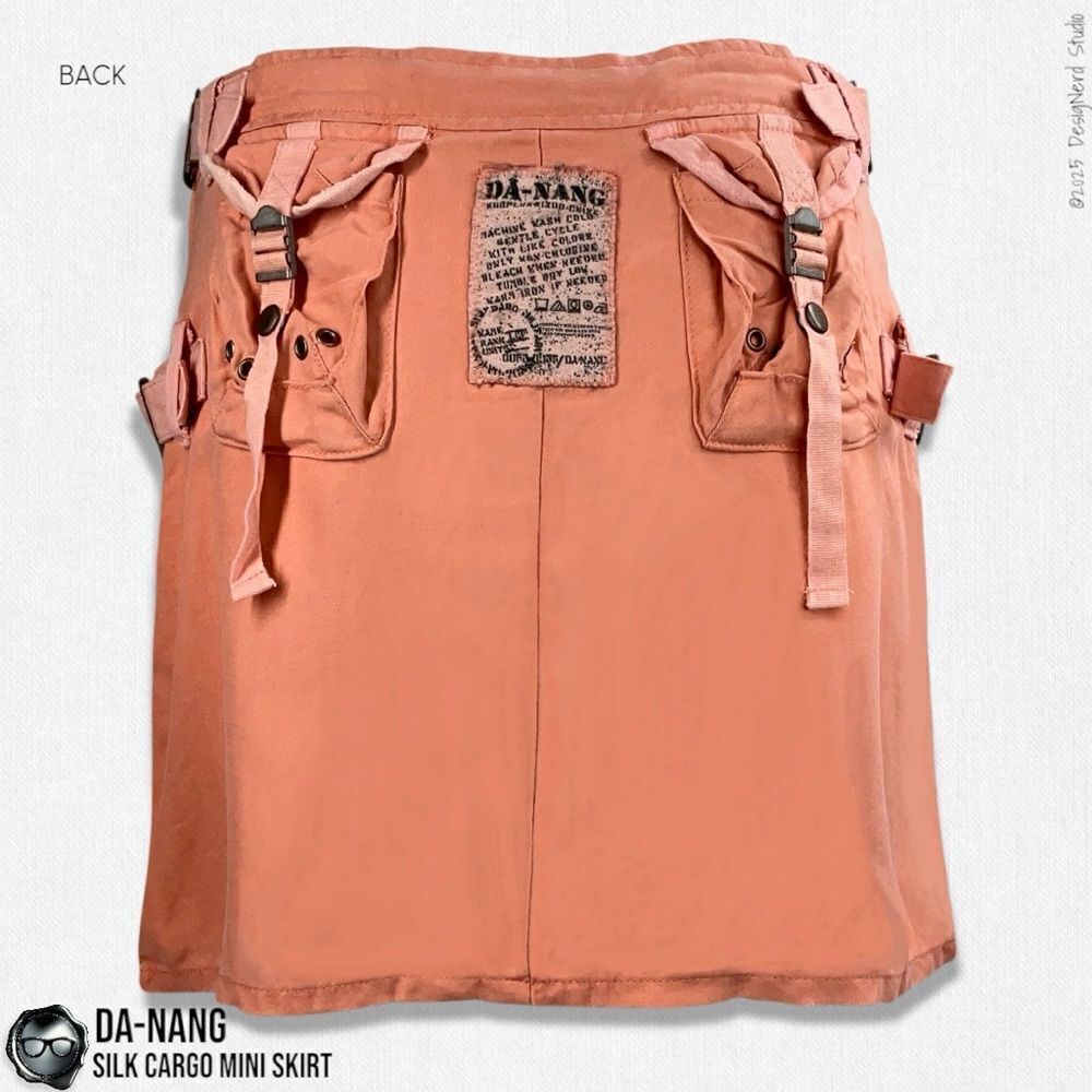 DA-NANG SURPLUS INDO-CHINE VINTAGE SILK PLEATED CARGO MINI SKIRT IN CORAL SMALL - Picture 7 of 13